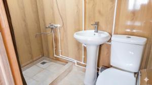 ein kleines Badezimmer mit Toilette und Waschbecken in der Unterkunft Sevan - Tsovazard Wooden House in Tsovazard