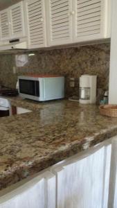 a kitchen counter with a microwave on top of it at Ixtapa Marina villas de 3 recámaras in Ixtapa