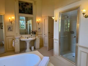 a bathroom with a tub and a sink and a shower at Château de Puchesse in Sandillon +53 photos
