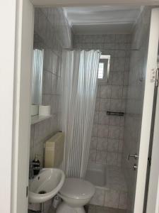 a bathroom with a toilet and a sink and a shower at Hugo in Promajna +8 photos