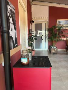 a pink and black counter in a room with plants at Bed & Breakfast La Rondinella in Cerasolo