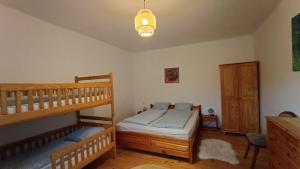 a bedroom with a bunk bed and a ladder at Wellness apartmán TERASA in Bozkovska +23 photos