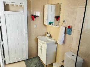 a small bathroom with a sink and a toilet at Small House in Bodrum in Milas