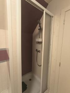 a bathroom with a shower with a shower at Smiley in Blankenberge
