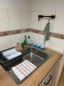 a kitchen counter with a sink and a sink at Klein aber fein in Meiningen in Meiningen