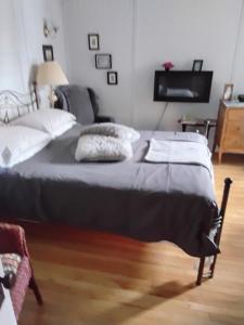 a bedroom with a large bed with pillows on it at B&B Le Transit in Quebec City