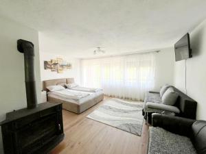 a living room with a couch and a fireplace at Apartment Stanic in Šipovo