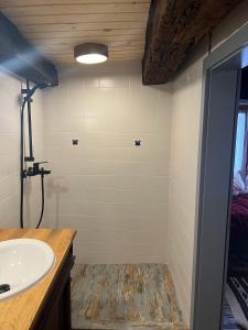 a bathroom with a sink and a shower at Archita 155 in Archita