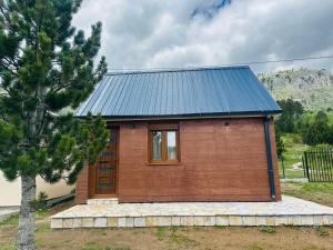 a small house with a blue tin roof at Falcon Cottage,Montenegro in Korita