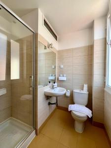 a bathroom with a toilet and a sink and a shower at Residencial do Vale in Funchal