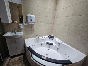 a bathroom with a bath tub and a sink at Apartmani Alibi in Kula