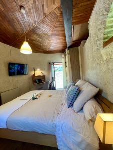 a bedroom with a large white bed with pillows at Lacoume Saint Jacques in Auch +65 photos