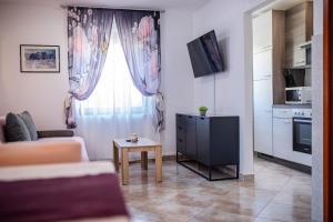 a living room with a couch and a television at Apartments Fabijanić in Rab