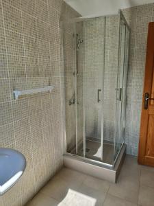 a bathroom with a shower and a sink at la remus 2 in Moieciu de Jos +58 photos