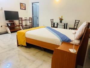 a bedroom with a large bed and a television at The Dream City Hotel in Kilinochchi