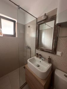 a bathroom with a sink and a glass shower at Capri apartments in Kotor