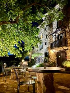 a table and chairs in front of a building at la Ferme de Vazerat in Massiac +14 photos