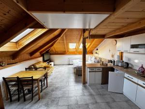 a kitchen and dining room with a table and chairs at Apartmány Moravský Kras Vavřinec in Vavřinec
