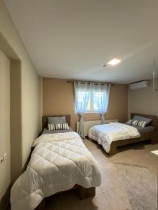 a bedroom with two beds and a window at Filemial House in Agios Mamas