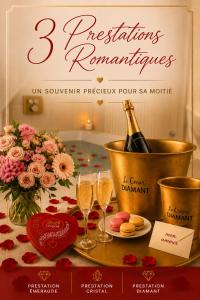 a poster for a romantic dinner with a bottle of champagne at Cocon Diamant - Nuit Romantique - Jacuzzi et Sauna - Hyper-Centre in Compiègne