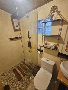 ein Badezimmer mit Dusche, Toilette und Waschbecken in der Unterkunft Lula House in El Nido