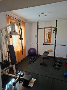 an overhead view of a room with a gym at vila lokvanj in Ližnjan