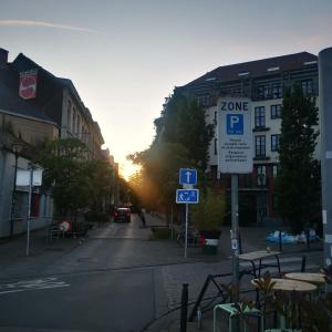 a street with a street sign on the side of the road at Trapmouse hostel in Brussels