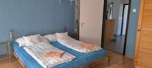 a bed with two pillows on it in a room at Bluebird apartman in Zalakaros