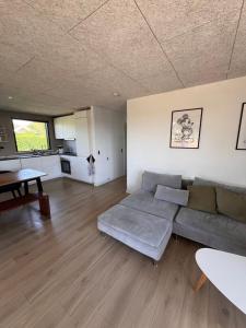 a living room with a couch and a table at House with a lovely location in Børkop +21 photos