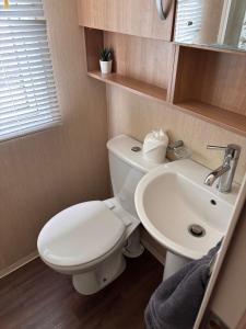 a bathroom with a white toilet and a sink at Seton Sands in Port Seton +14 photos