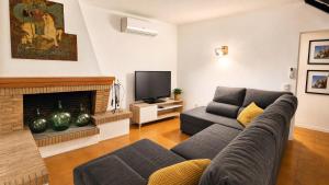a living room with a couch and a tv at La Sènia in Miravet