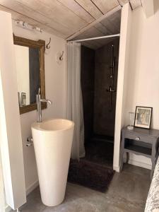 a bathroom with a sink and a shower at Mas des garrigues in Bouchet +17 photos