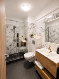 a bathroom with a toilet and a sink and a shower at Asi Marine Rentals in Saturn +14 photos