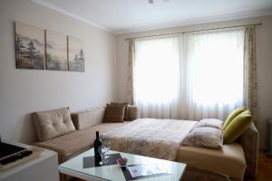 a bedroom with a bed and a couch and a table at PivApart Plužine in Plužine