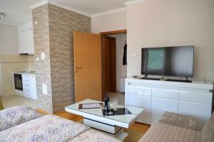 a living room with a couch and a tv at PivApart Plužine in Plužine