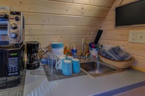 a kitchen counter with a sink and a microwave at The Cranny at Kimberly Creek Retreat in Ashland +2 photos