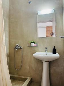 a bathroom with a sink and a shower at Faidrahouse in Alyki