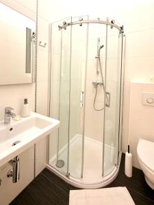 a bathroom with a shower and a sink at Bed&Breakfast Vanni in Privlaka +100 photos