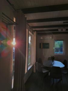 a room with a table and chairs and a window at Bukhouse Carpathians in Krivorovnya +17 photos