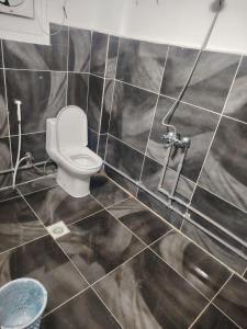 a bathroom with a toilet and a shower at Nour Taba Apartments in Medina