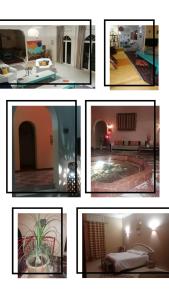 a collage of pictures of a room with a pool at Les jardins bleus in Taroudant