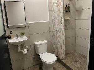 a bathroom with a toilet and a sink at Casa de Ale in Tena