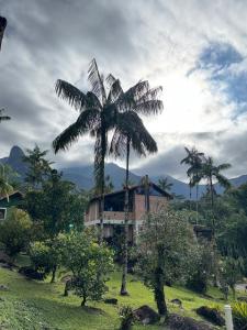 a palm tree in front of a house at Casa da Pedra Serrinha in Resende