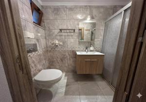 ein Badezimmer mit Toilette und Waschbecken in der Unterkunft Bozcaada Vitis Hotel in Bozcaada + 69 Fotos
