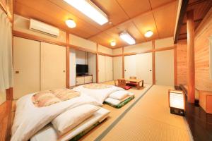 a room with two beds and a tv in it at Fujinomiya Green Hotel in Fujinomiya