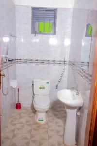 a bathroom with a toilet and a sink at Kasese Explorers Homestay in Kasese +7 photos