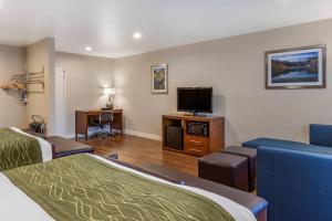 a hotel room with a bed and a flat screen tv at Comfort Inn Bishop in Bishop