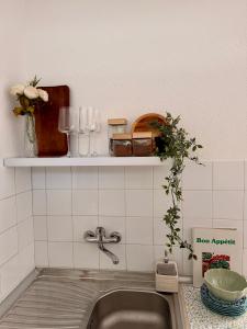 a kitchen counter with a sink and a shelf at Vikendica Hondo Boracko jezero in Jezero +25 photos