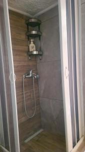 a shower with a shower head in a bathroom at Poly Nest House in Polychrono