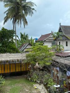 a house with a fence and a palm tree at ak Hostel selayar in Benteng